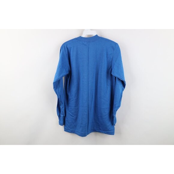 Vintage 70s 80s Streetwear Mens Medium Blank Long Sleeve T-Shirt Royal Blue USA - Picture 7 of 9